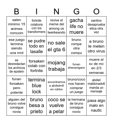 2026 aura farming picollo Bingo Card