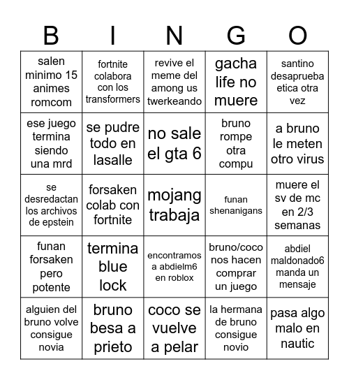 2026 aura farming picollo Bingo Card