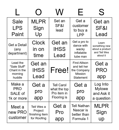 PRO EVENT DAYS BINGO!! Bingo Card