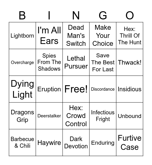 Killer Perks Bingo Card