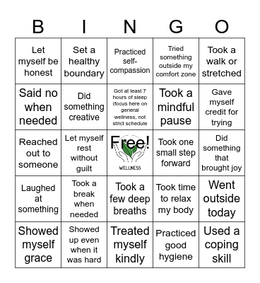 Wellness Bingo Card