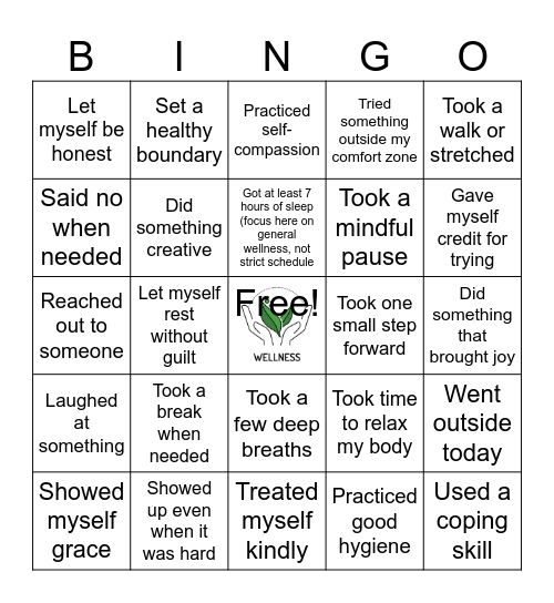 Wellness Bingo Card
