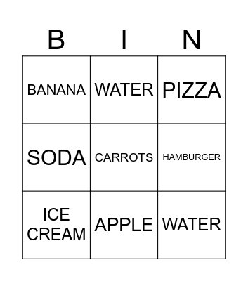 YUMMY FOOD Bingo Card