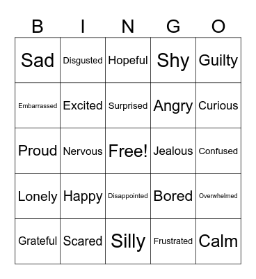 Emotions Bingo Card