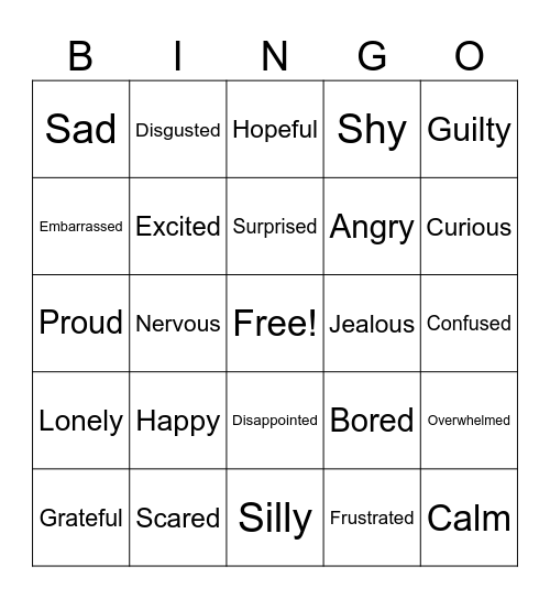 Emotions Bingo Card