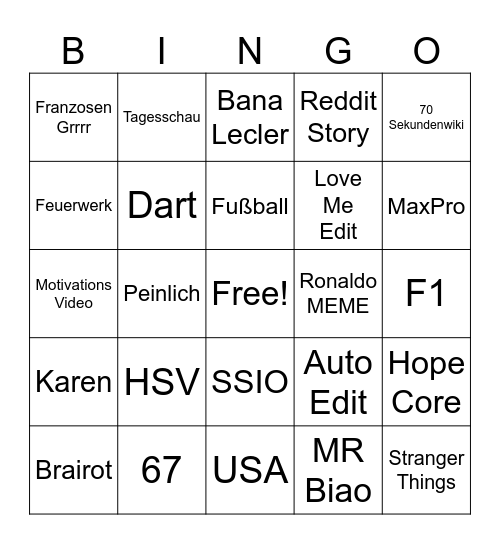 TIK TOK Bingo Card