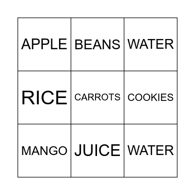 YUMMY FOOD Bingo Card
