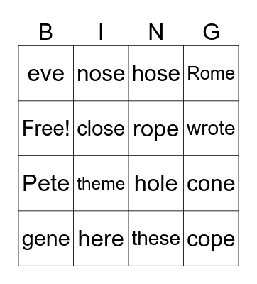 o_e, e_e BINGO Card