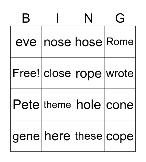 o_e, e_e BINGO Card