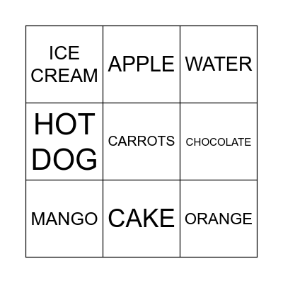 YUMMY FOOD Bingo Card