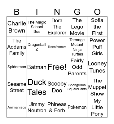 Kids TV Music Bingo Card