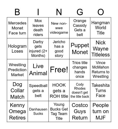 AEW 2026 Bingo Card