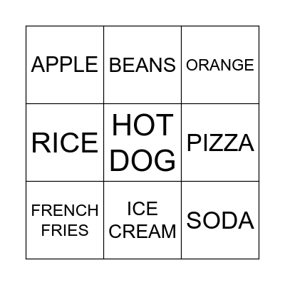 YUMMY FOOD Bingo Card