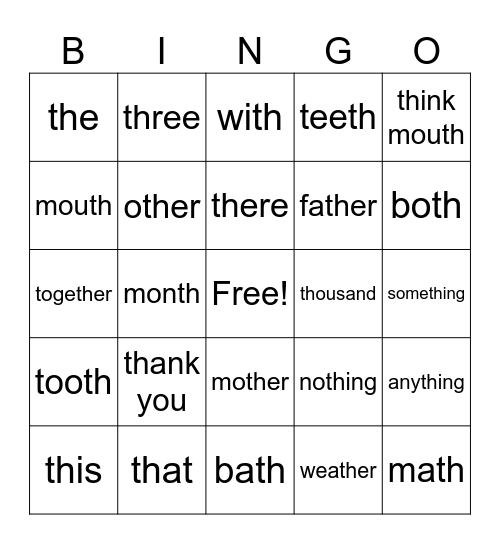 TH Bingo Card