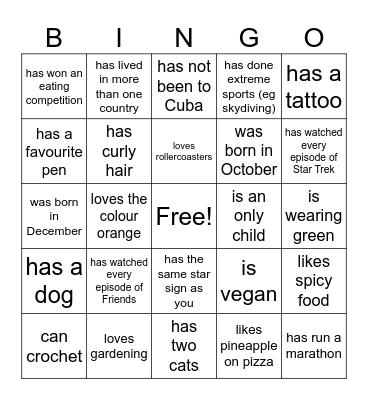 Find someone who... Bingo Card