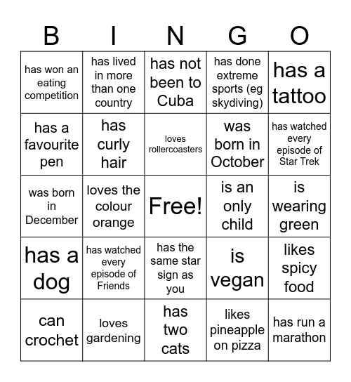 Find someone who... Bingo Card