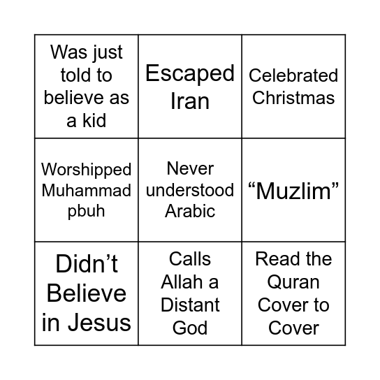 Ex-Muslim Bingo Card