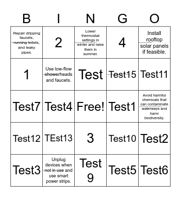 Test Bingo Card