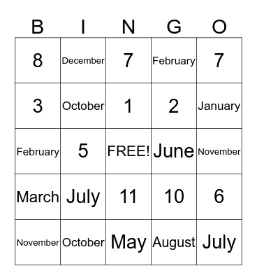 Month Bingo Card