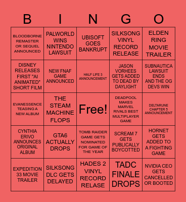 2026 Bingo Predictions Bingo Card