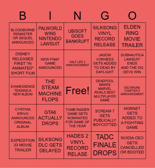 2026 Bingo Predictions Bingo Card