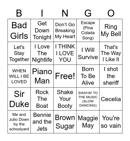 70's BINGO Card