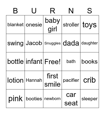 Baby Burns Bingo Card