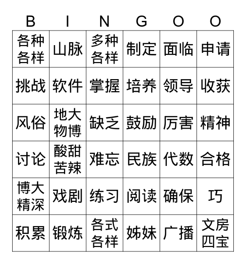 张明和 Bingo Card