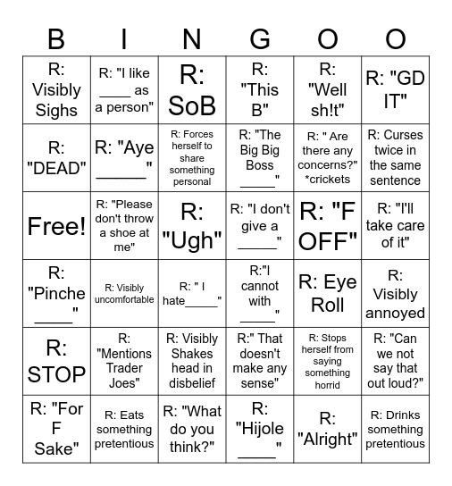 WF Team Meeting Bingo Card