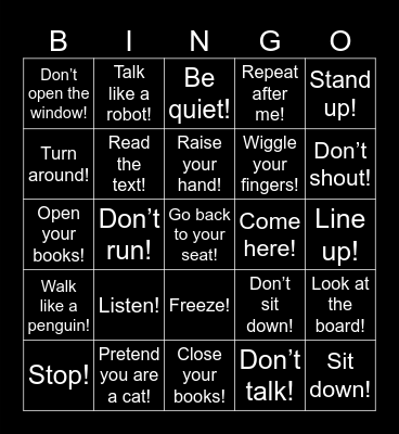 Imperative Bingo Card