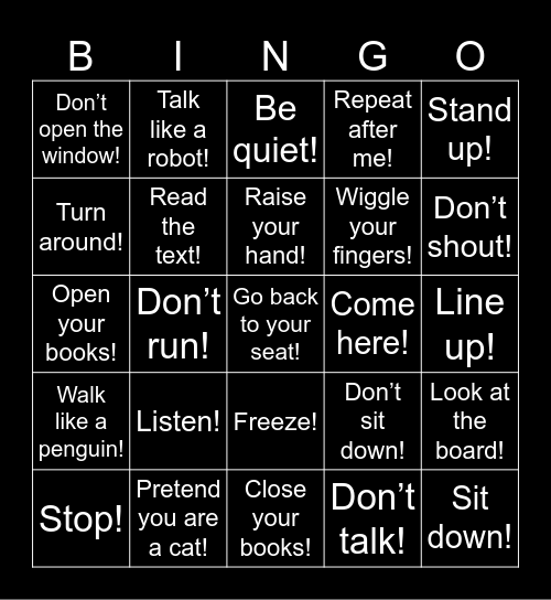 Imperative Bingo Card