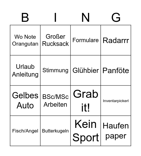 Dr. Hut Bingo Card