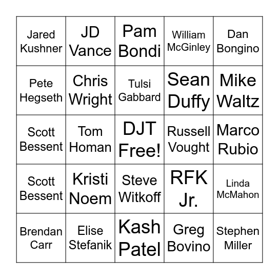 Trump Felony Bingo Card