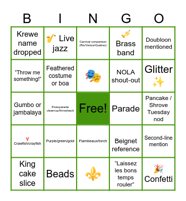 Mardi Gras Bingo Card