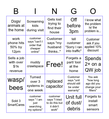 HVAC BINGO Card