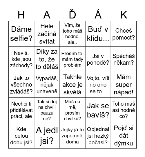 Zmijákovo "kde, už jsem slyšel" bingo Card