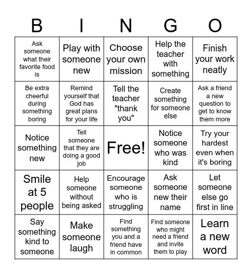 On A Mission Bingo Card