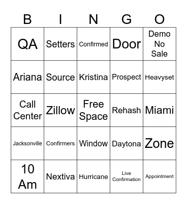 Call Center Bingo Card