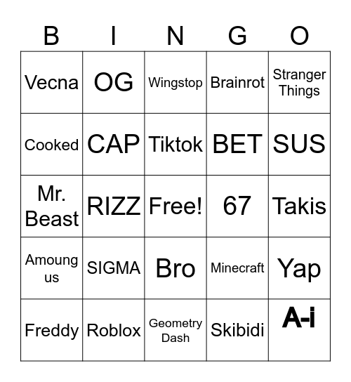 Fun Friday Bingo Card