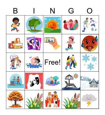 Las estaciones, el tiempo y los pasatiempos Bingo Card