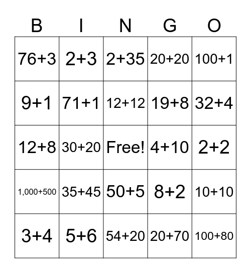 Math Bingo Card