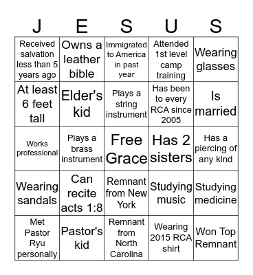 2016 East Coast Winter Retreat Bingo Card