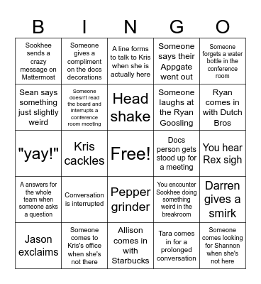 Recreation Reinforcement Committee Bingo Card