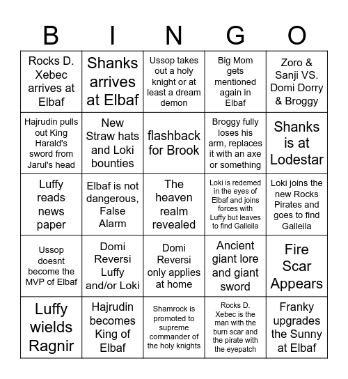 One Piece 2026 Bingo Card