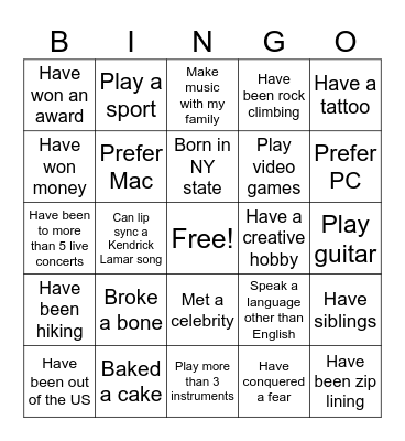 PME First Day Bingo Card