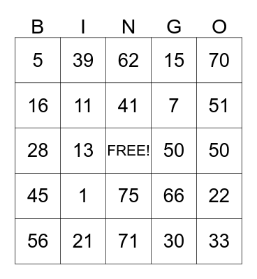 Park Manor Bingo Card