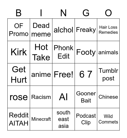 Sarans Instagram Bingo Card