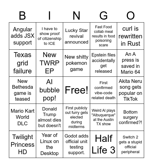 2026 Bingo Card