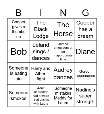 Twin Peaks Bingo Card