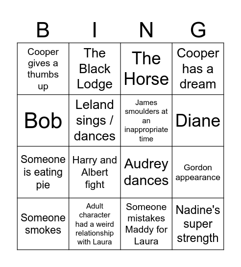 Twin Peaks Bingo Card